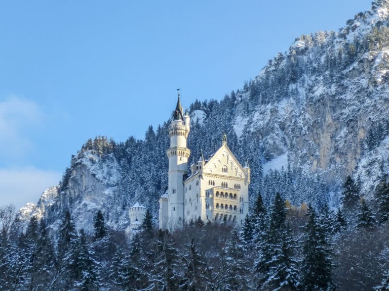 Neuschwanstein castle in winter, a German castle.