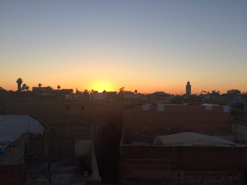 Is Marrakech Safe for Solo Female Travellers? 3 Sunset over the rooftops of Marrakech from my solo dinner spot