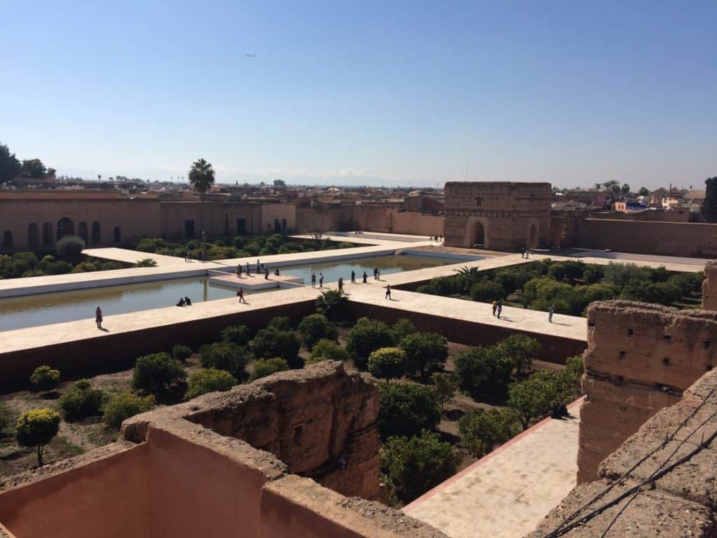 Is Marrakech Safe for Solo Female Travellers? 2 Bahia palace in Marrakech with the long pool in the center of the gardens and the old walls surrounding it.