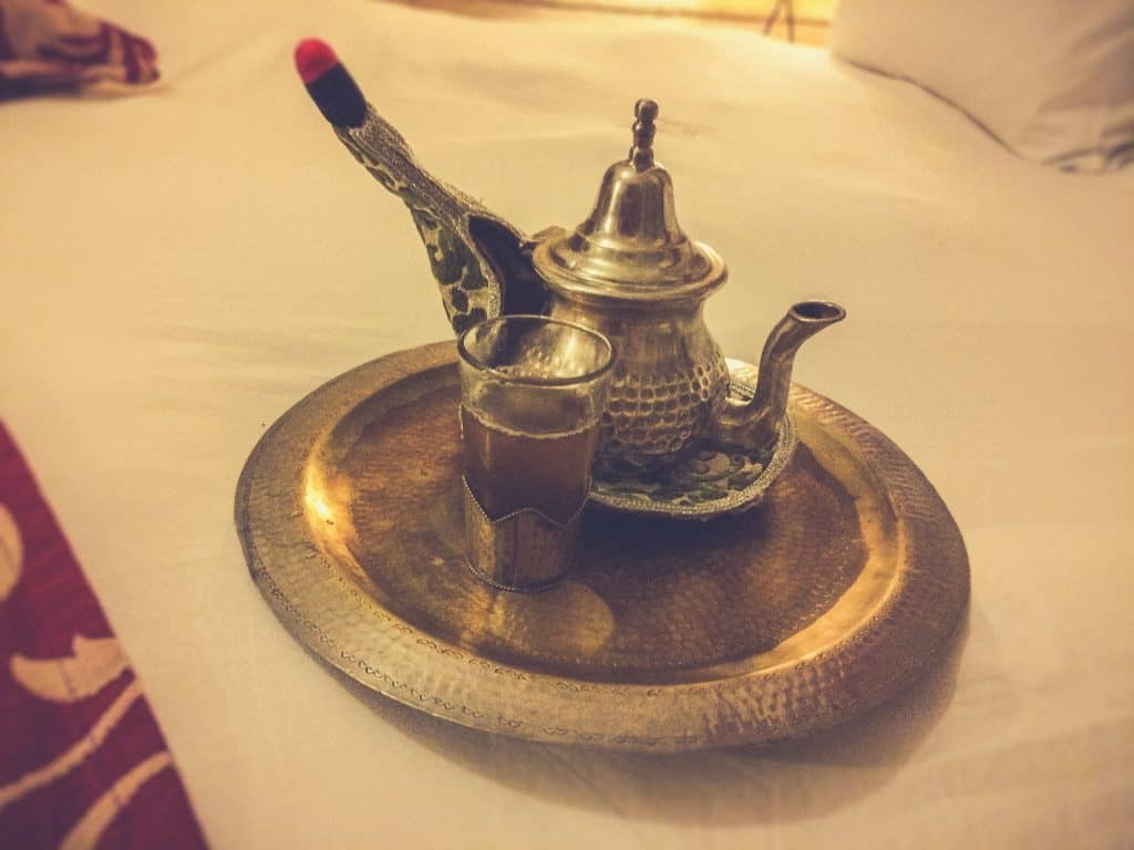 Riad Le Clos Des Arts: Honest Hotel Review 8 Moroccan mint tea on a silver tray at Riad Le Clos Des Arts in Marrakech