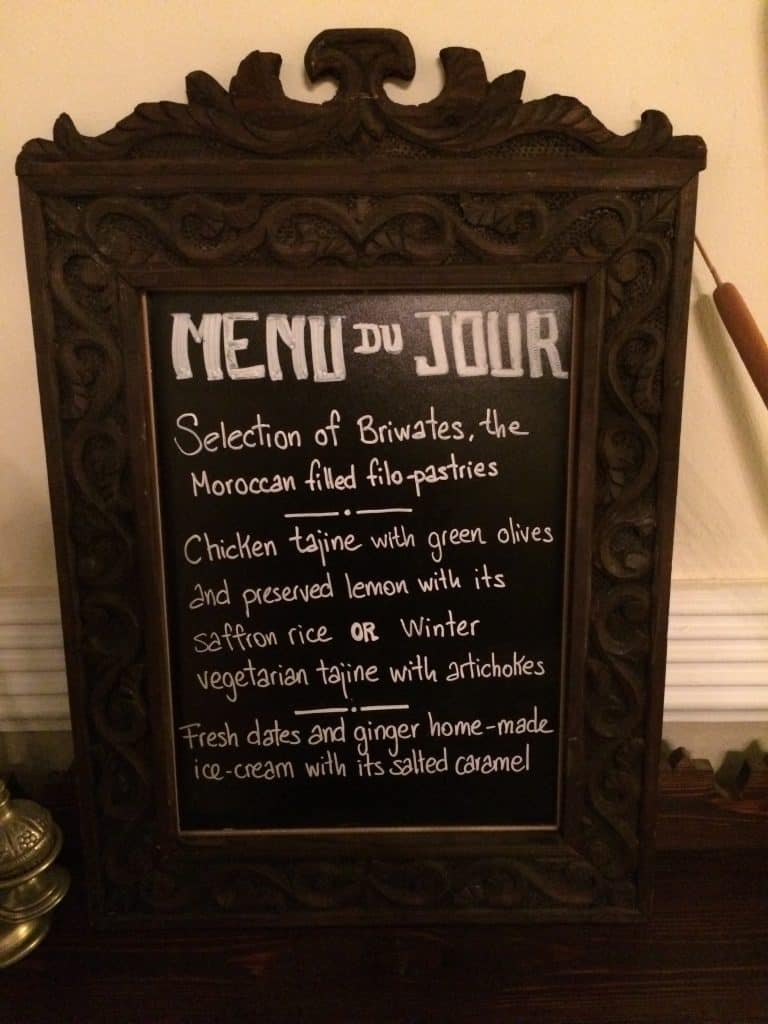 Riad Le Clos Des Arts: Honest Hotel Review 6 Menu of the day at Riad Le Clos Des Arts during Nina's stay