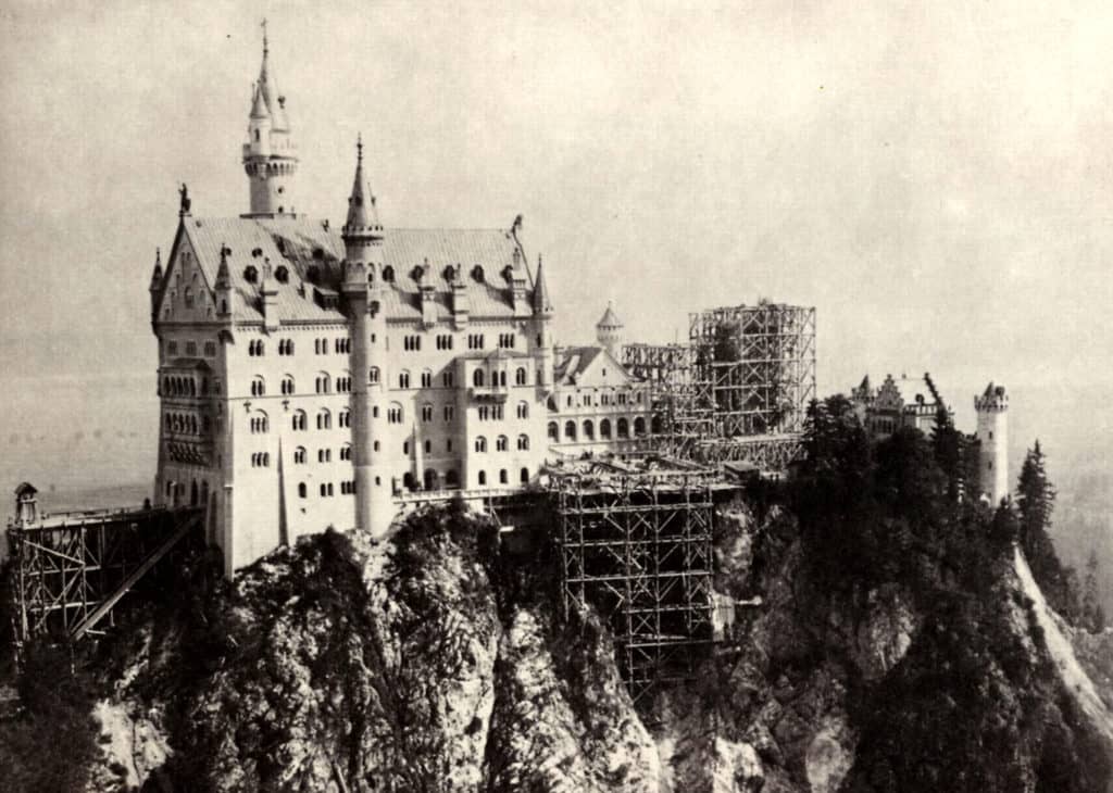 How to Visit Neuschwanstein Castle in Winter 2024 2 Historical photo of Neuschwanstein castle during its construction in the 19th century