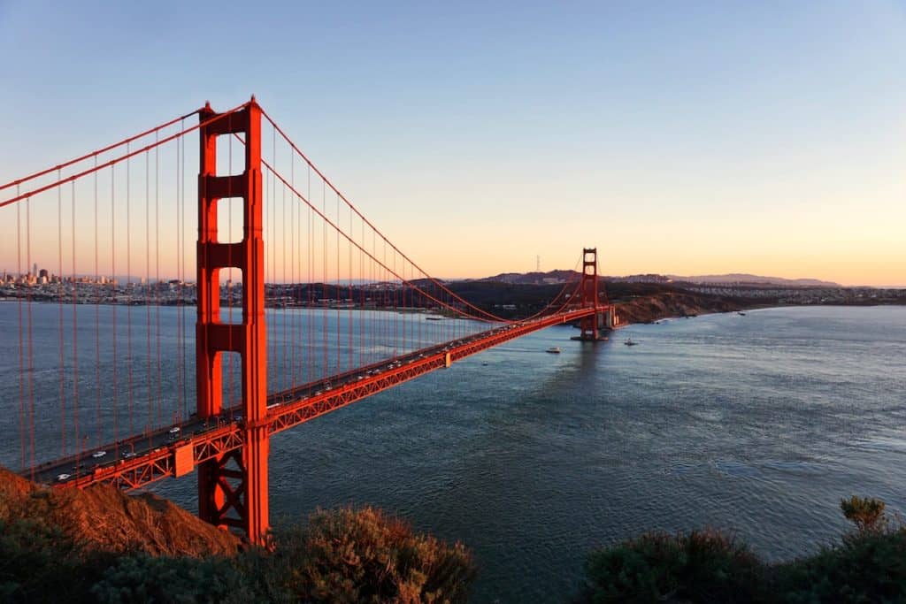27 Best Weekend Getaways in the US 26 San Francisco golden gate bridge over the harbor at sunset