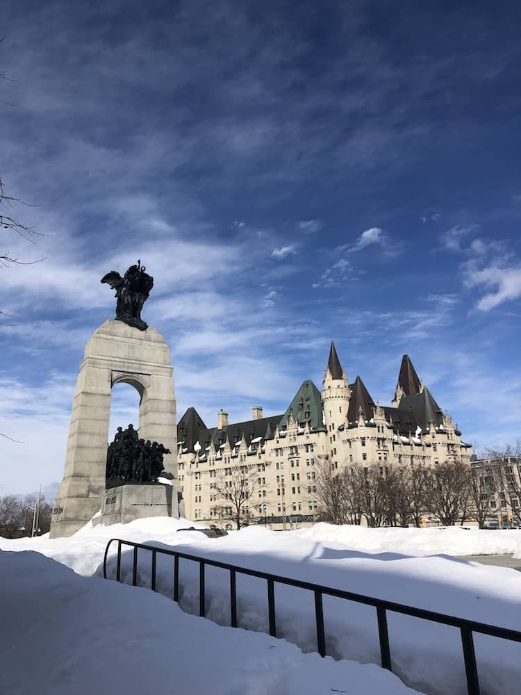 Snow in Ottawa's main square in winter 