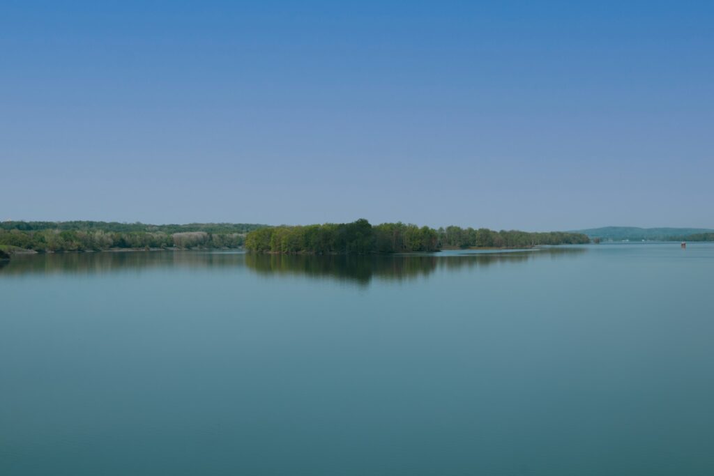 8 Best White Water Rafting Tours in Canada (2024) 10 A photo of a peaceful body of water underneath the blue sky. The portion of land near it is full of green trees. This is in Ottawa River, a place to experience the best white water rafting in Canada.
