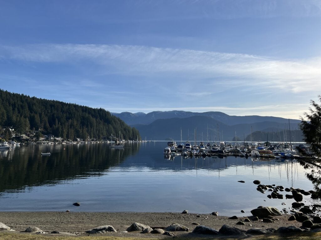 23 Best Things to Do in Deep Cove, BC 2024 11 View of Deep Cove Marina from downtown with sailboats and motor boats moored.