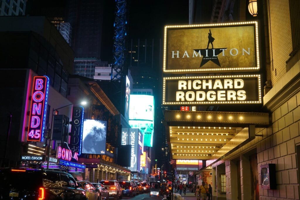 43 Pros And Cons Of Living In New York City in 2024 6 Hamilton Richard Rodgers signage on Broadway