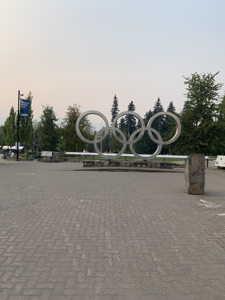 The statue of the Olympic Rings at Whistler.